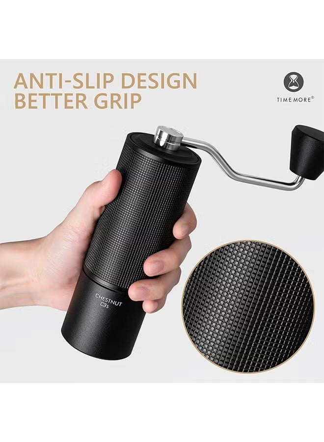 تايم مور مطحنة قهوة يدوية من TIMEMORE Chestnut C3S، مطحنة قهوة يدوية مع إعداد طحن قابل للتعديل، مطحنة قهوة مخروطية من الفولاذ المقاوم للصدأ S2C، لآلات صنع الإسبريسو إلى آلة الضغط الفرنسية - أسود - Image 5